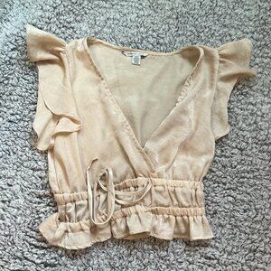 NWOT American Eagle Tie-Front Crop Blouse Tan